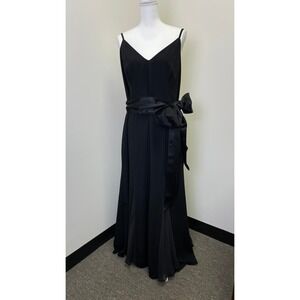 White by Vera Wang Black Satin Bow V-Neck Gown Formal Evening Dress Plus Size 18